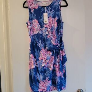 Lilly Pulitzer Blue and Pink Floral Bryson Wrap Dress, size Medium